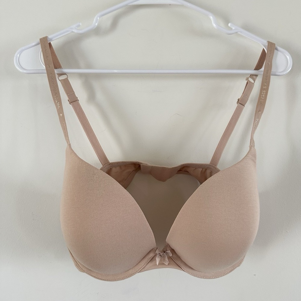 Victoria's Secret Cotton Lingerie Plunge Padded Push Up Beige Nude Bra 36D 2014